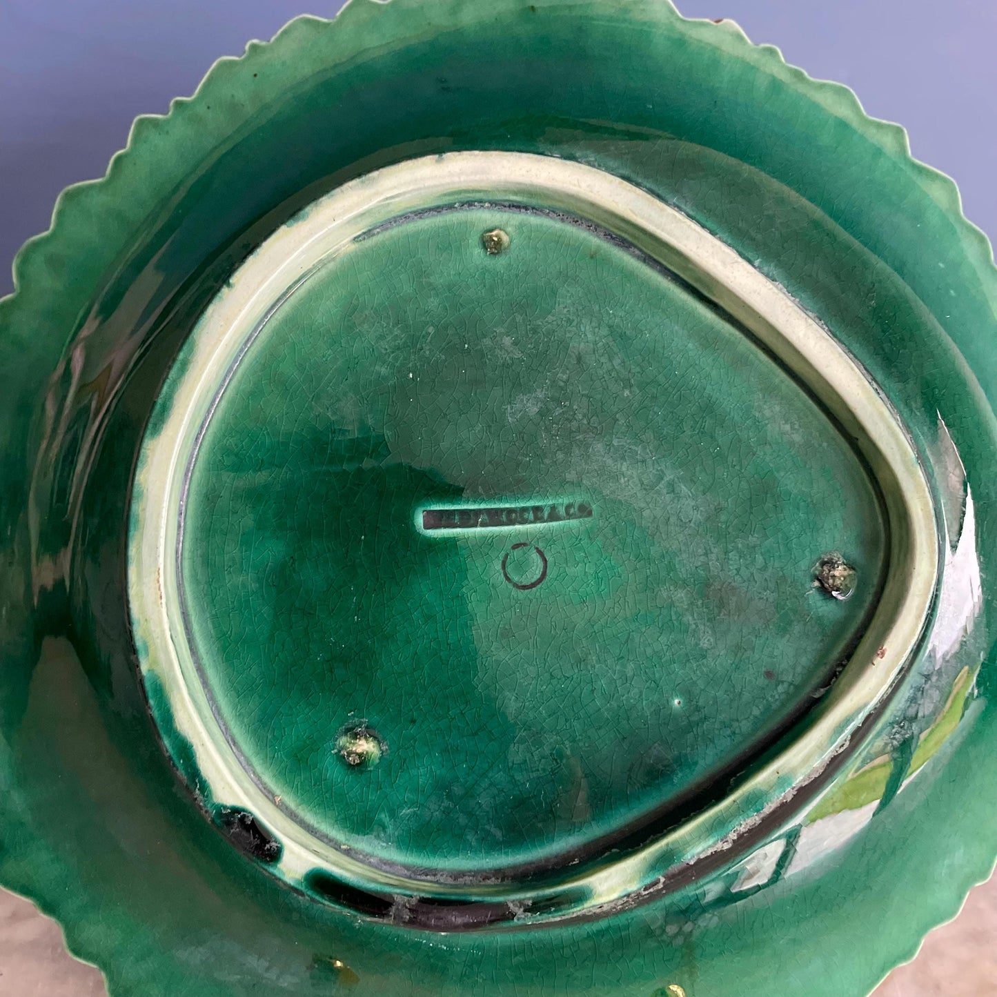 Antique Wedgewood Majolica Serving Dish // Green Vine Leaf Platter