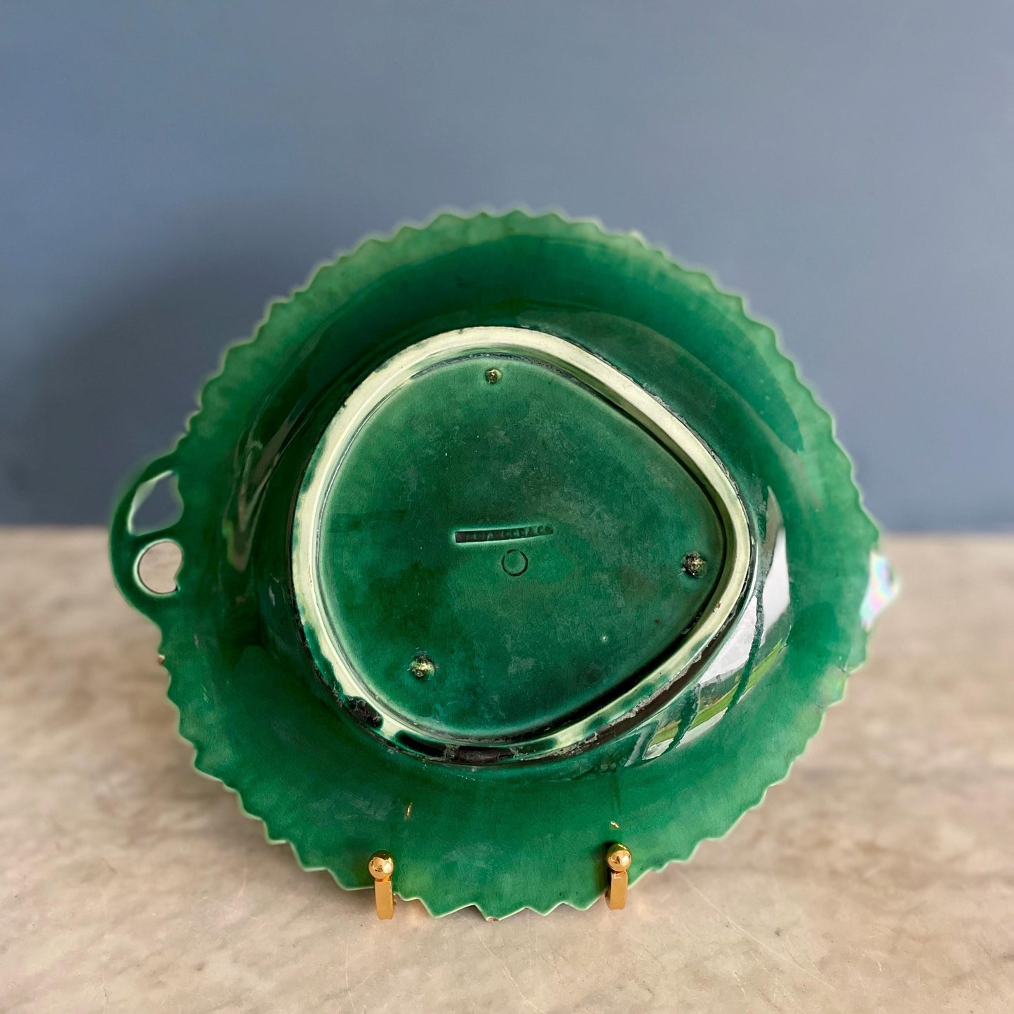 Antique Wedgewood Majolica Serving Dish // Green Vine Leaf Platter