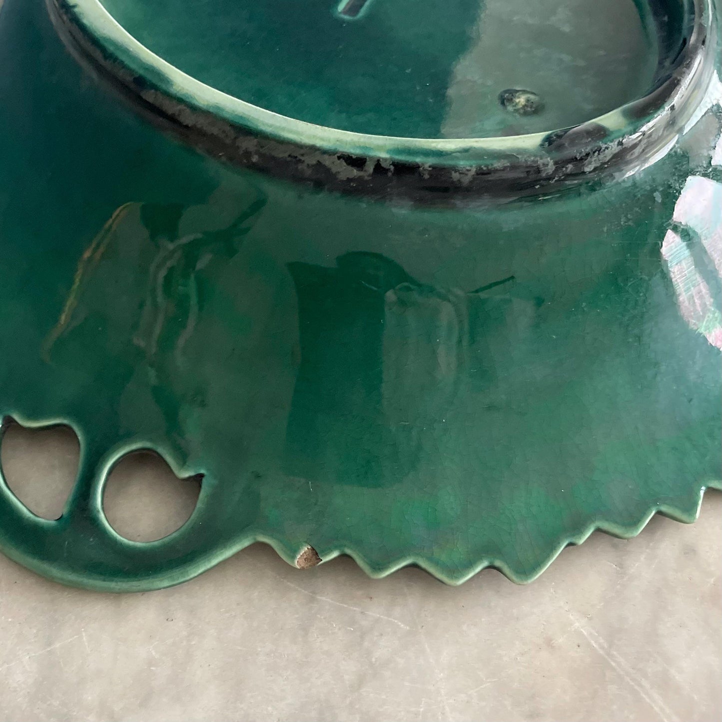 Antique Wedgewood Majolica Serving Dish // Green Vine Leaf Platter